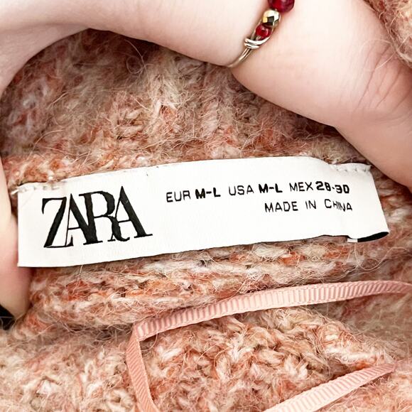 Zara Relaxed Fit Dropped Shoulder Turtleneck Knit Pullover Sweater Beige Red M/L - Picture 2 of 11